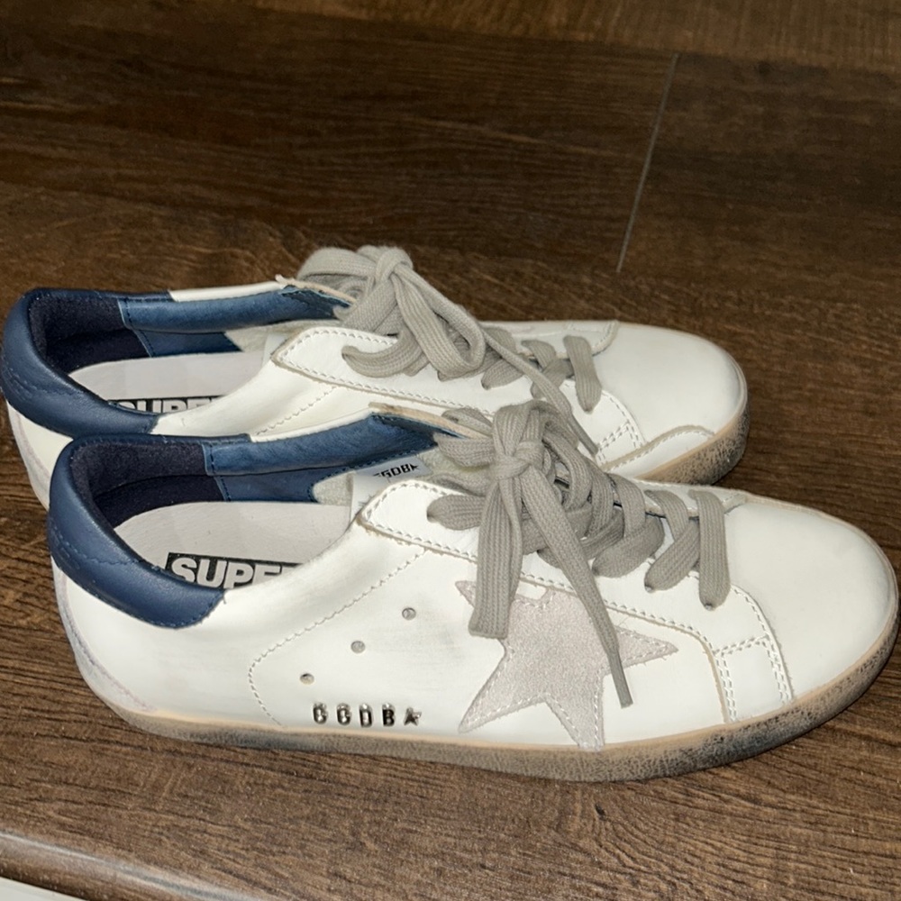 Golden Goose Super-star sneakers white leather/ice suede/blue.